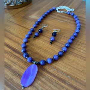 Purple Stone Necklace and Earring Set